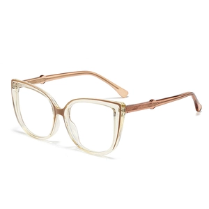 Fashionable champagne cat-eye blue light glasses with rose gold metal temples