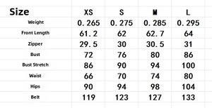 Detailed size chart for the strapless PU leather mini dress with measurements in cm