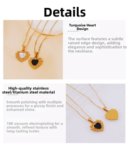 Detail der Türkis Herz Halskette aus 18K vergoldetem Edelstahl mit Perlenrand Design