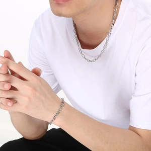 Ensemble collier et bracelet à chaîne en O torsadée en acier inoxydable de 7 mm