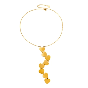 Chic gold titanium steel necklace featuring a vertical cascade of eight heart pendants