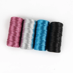 Flat lay of 1.5mm metallic cord spools in rose red, silver, blue, and black for DIY
