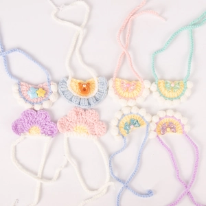 Handmade knitted pet collars set with cute macaron colors and decorative crochet patterns
