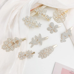 Rhinestone Hair Clips Gold Metal Sparkling Flower Butterfly Alligator Hairpins Duckbill Side Clips For Women Girls