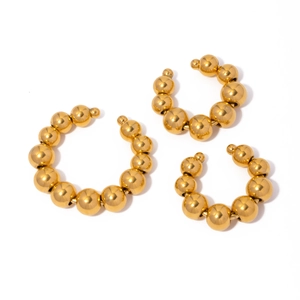 18k gold plated stainless steel C-shaped cuff earrings with graduated round bead design