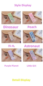 Detailed view of 6-piece mechanical pencil set featuring cute cartoon character designs
