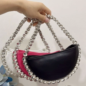 Sparkly crescent sequin rhinestone underarm bag in black, rose red, and white colors