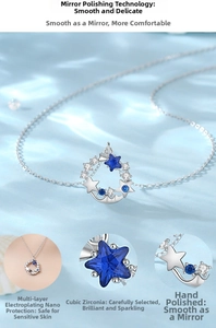 Detailed view of S925 silver star pendant with blue cubic zirconia and mirror polish finish