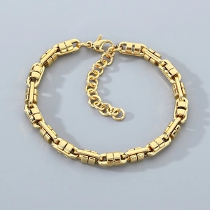 Polished gold Byzantine style titanium steel chain bracelet with lobster clasp and extender