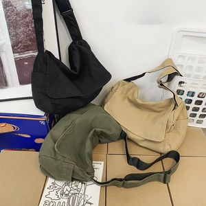 Japanese style washed canvas crossbody bags in black, khaki and army green colors