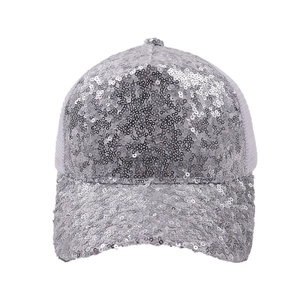 Baseball cap with shimmering silver sequins and breathable mesh panels in grey finish