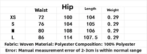 Size chart detail for polyester pajamas style flare pants with waist and hip measurements