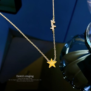 Gros plan sur le collier en acier titane doré avec pendentif étoile et breloque Lucky