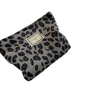 Vintage corduroy leopard print makeup bag in grey-blue with Pleasant Time label