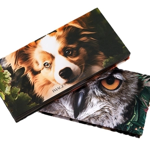 Animal print six-color eyeshadow palette featuring collie and owl photographic designs
