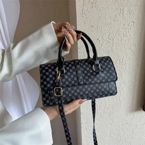 Retro Women Geometric Print Handbag PU Leather Crossbody Bag Top Handle Strap Vintage Flip Cover Square Satchel