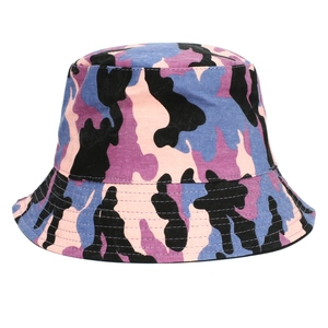 Unisex camouflage cotton bucket hat in pink and purple colors for outdoor activities