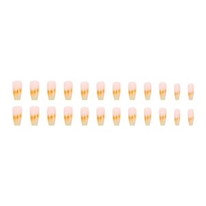 Kit de 24 faux ongles cercueil longs avec dégradé ambre et finition brillante orange-jaune