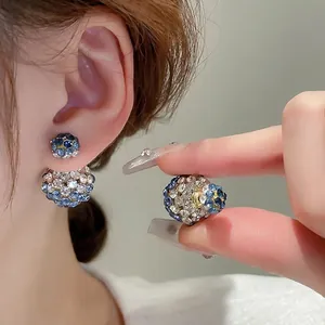 Elegante Runde Doppelseitige Ohrstecker Für Damen Mit Strass Blau Weiß Legierung Und Silberohrstecker Luxus