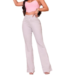 Haut tube rose et jean denim évasé à taille haute gris clair extensible pour femmes