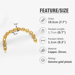 Detailed size specifications for gold plated copper bracelet with colorful zircon stone
