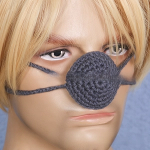 Detail of grey handmade crochet nose warmer with textured knit and ear loops