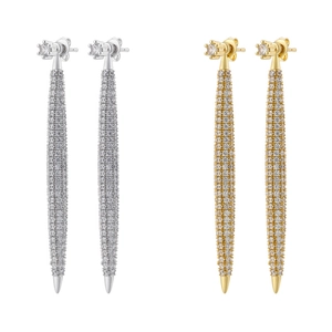 Exaggerated 18K gold plated long bar earrings with full pave zirconia stones
