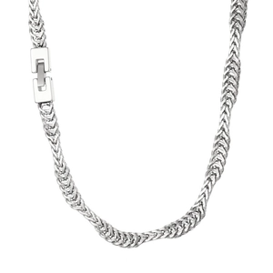 Mens stainless steel silver snake chain necklace with sleek irregular wave pattern design