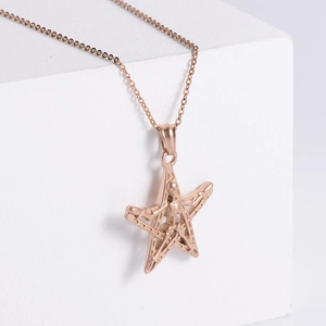 Rose Gold 304 Stainless Steel Pentagram Skull Pendant Necklace Gothic Punk Hip Hop Jewelry For Women Men