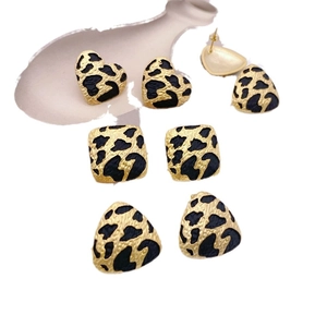 Vintage gold leopard print earrings in heart, square, and triangle geometric shapes