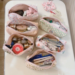 Floral cotton pencil case set and makeup pouches with zipper in assorted colors