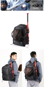 Waterproof sports backpack with side baseball bat slot and large mesh gear pocket