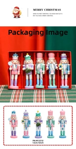 Detail view of five 13cm pastel macaron nutcracker soldier ornaments in gift box