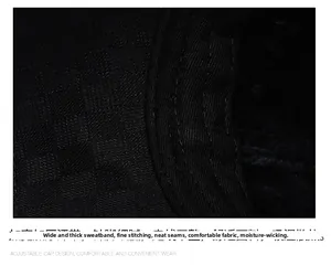 Detail of widened thick sweatband with fine stitching on a warm winter baseball cap