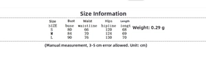 Detailed size chart for strapless dress featuring bust, waist, and hip measurements