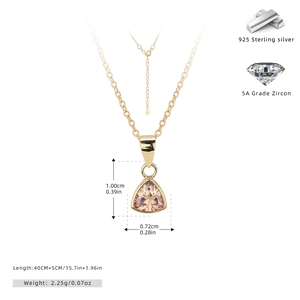 Detailed specs of S925 silver necklace with 5A champagne triangle zircon pendant