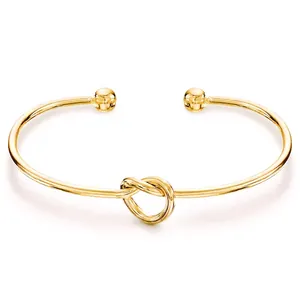 Minimalist Knot Open Bangle Bracelet Stainless Steel 18K Gold Plated Elegant Jewelry Gift For Women