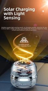 Solar powered car aromatherapy diffuser with rotating turbine design and glass dome