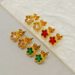 Stern Ohrstecker 18K Vergoldeter Edelstahl Mit Bunten Zirkonia Eingelegt Blumenform Mode Schmuck Für Frauen