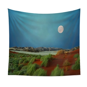 Bohemian tapestry featuring desert moon night landscape with red dunes for room decor