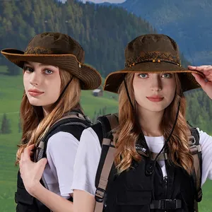 Chapeau de soleil de randonnée rétro à large bord avec cordon de serrage pour l'extérieur