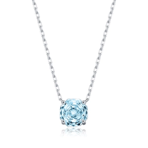 Collier en argent sterling S925 avec pendentif bleu clair et chaîne argentée fine