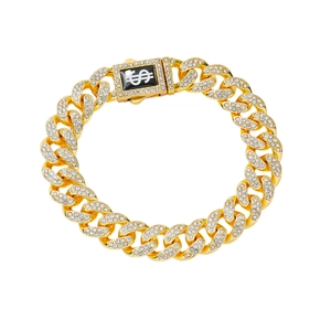 Hip Hop Iced Out Cuban Link Bracelet For Men Alloy Dollar Sign Clasp Gold Silver Rhinestone Chain Bracelet Streetwear Jewelry