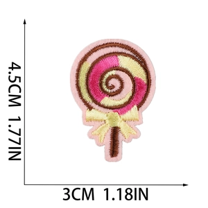 Detailed size view of lollipop embroidery patch showing dimensions 4.5cm by 3cm