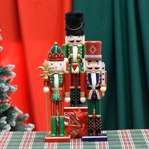 Three 30cm glitter wooden nutcracker soldier figurines for Christmas decor