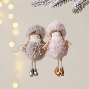 Cute plush angel girl ornaments in pink and grey for Christmas tree decoration