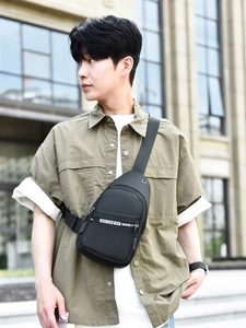 Classic black men's crossbody chest bag made of water-resistant fabric for outdoor casual use