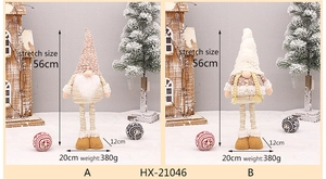 Detailed dimensions of retractable Christmas gnome with knitted hat and warm LED lights