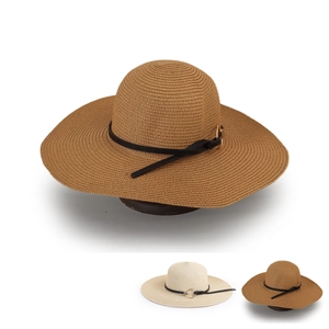 Women Straw Sun Hat Wide Brim Beach Summer Cap With Metal Ring Decorative Belt Breathable Foldable Elegant Travel Hat