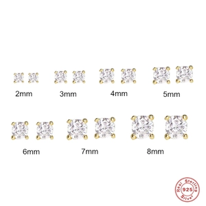 925 Sterling Silver Stud Earrings Round Brilliant Cut Zircon Four Prong Setting Classic Simple Elegant Jewelry For Women